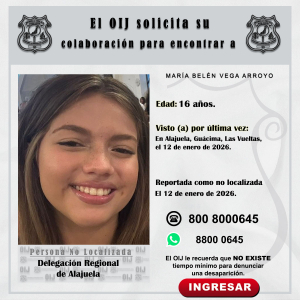 No localizada OIJ Alajuela: María Belén Vega Arroyo