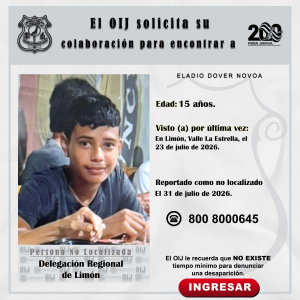 No localizado OIJ Limón: Eladio Dover Novoa