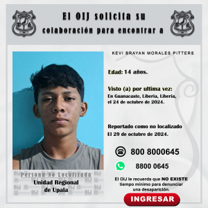 No localizado OIJ Upala: Kevi Brayan Morales Pitters