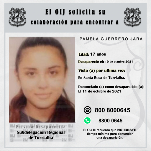Desaparecida OIJ Turrialba: Pamela Guerrero Jara