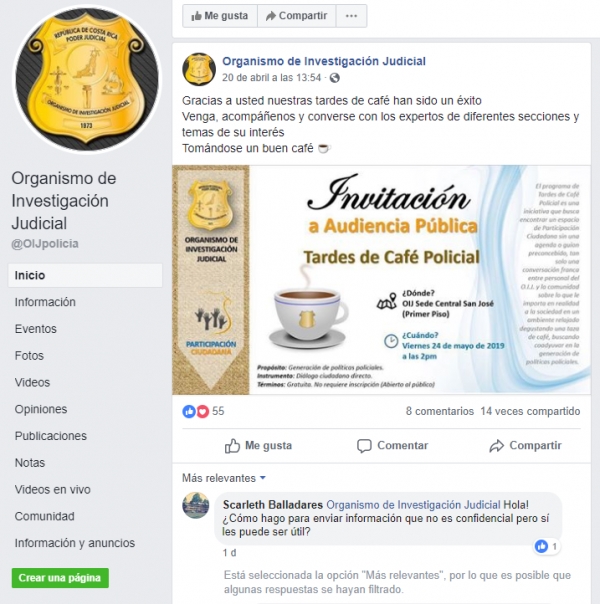 Invitación Audiencia 24 de Mayo 2019 Facebook: Primera Publicación de la invitación vía Facebook  (publicada el sábado 20 de abril)