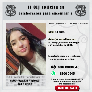 No localizada OIJ La Unión: Kristel Daniela Valderramos Lacayo