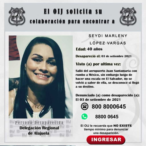 Desaparecida OIJ Alajuela: Seydi Marleny López Vargas