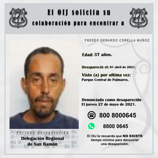 Desaparecido OIJ San Ramón: Freddy Gerardo Corella Muñoz