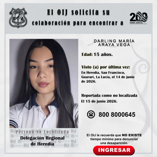 No localizada OIJ Heredia: Darling María Araya Vega