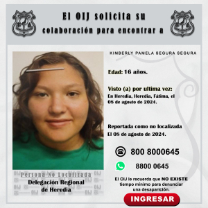 No localizada OIJ Heredia: Kimberly Pamela Segura Segura