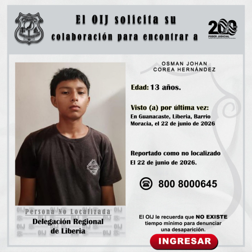 No localizado OIJ Liberia: Osman Johan Corea Hernández