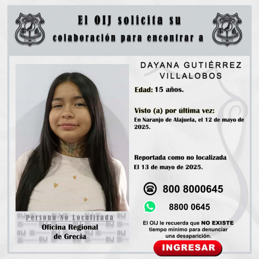 No localizada OIJ Grecia: Dayana Gutierrez Villalobos