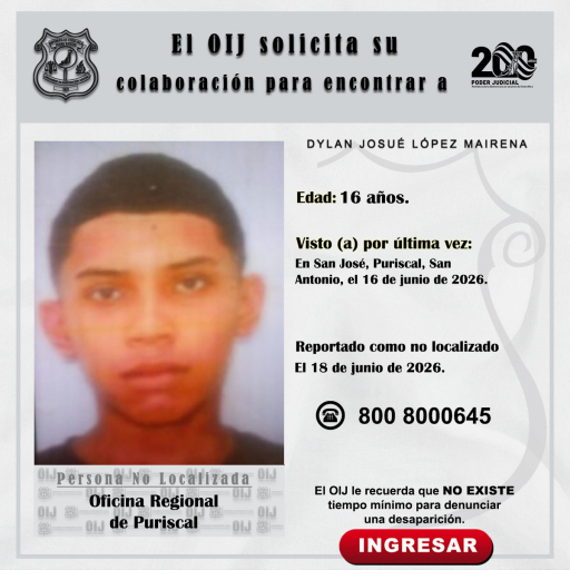 No localizado OIJ Puriscal: Dylan Josué López Mairena