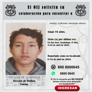 No localizado OIJ San José: Angel Yordani Aragon Araya