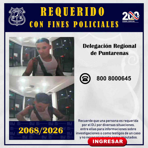 Requerido OIJ Puntarenas: 2068-2026
