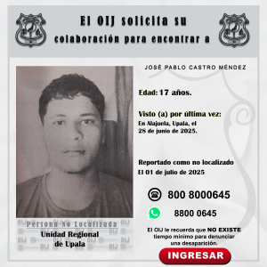 No localizado OIJ Upala: José Pablo Castro Méndez