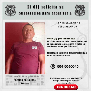 Desaparecido OIJ San José: Gabriel Aladino Mero Delgado