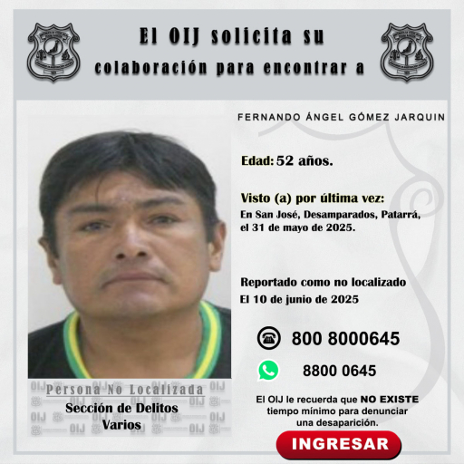 No localizado OIJ San José: Fernando Ángel Gómez Jarquín