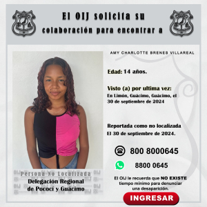 No localizada OIJ Pococí y Guácimo: Amy Charlotte Brenes Villareal