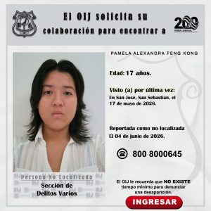 No localizada OIJ San José: Pamela Alexandra Feng Kong