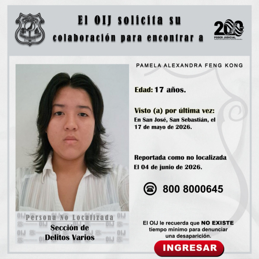 No localizada OIJ San José: Pamela Alexandra Feng Kong