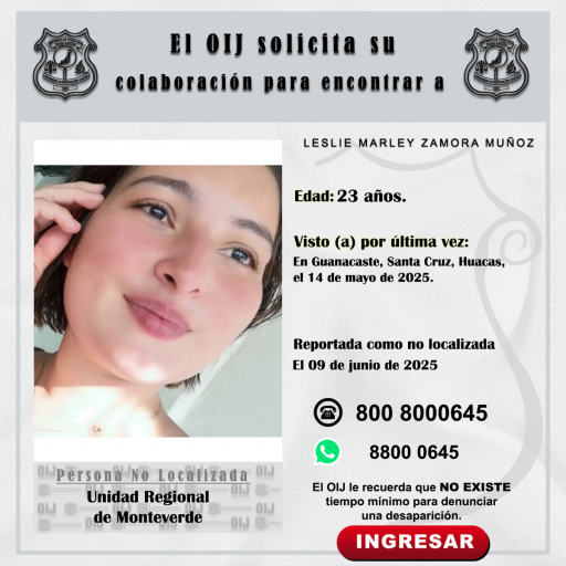 No localizada OIJ Monteverde: Leslie Marley Zamora Muñoz