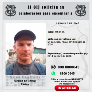 Desaparecido OIJ San José: Harold Saiz Diaz