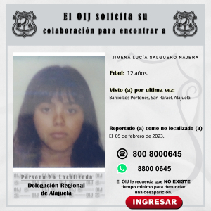 No localizada OIJ Alajuela: Jimena Lucía Salguero Najera