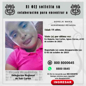 Desaparecida OIJ San Carlos: Norelki María hernández Reinoza