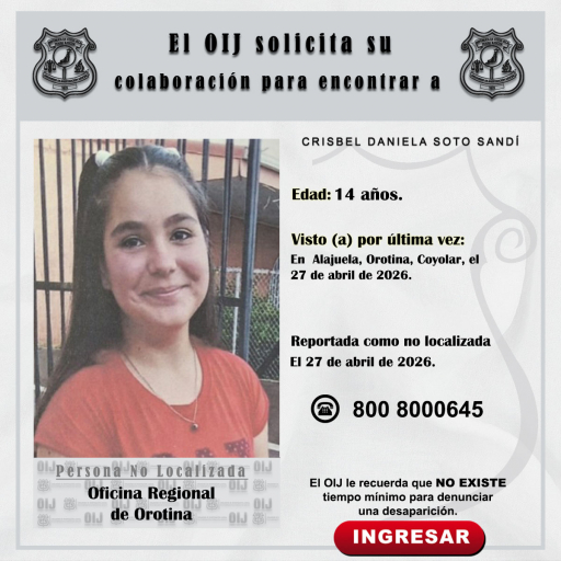 No localizada OIJ Orotina: Crisbel Daniela Soto Sandí