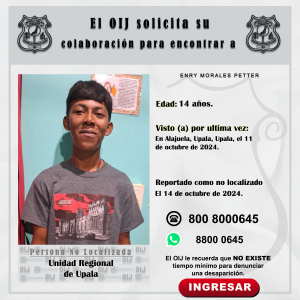 No localizado OIJ Upala: Enry Morales Petter