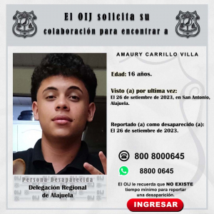 Desaparecido OIJ Alajuela: AMAURY CARRILLO VILLA