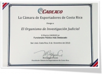 CAMARA DE EXPORTADORES (CADEXCO) OTORGA PREMIO DE FUNCIONARIO PÚBLICO MÁS DESTACADO AL ORGANISMO DE INVESTIGACIÓN JUDICIAL.