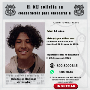 No localizado OIJ Heredia: Justin Torrez Busto