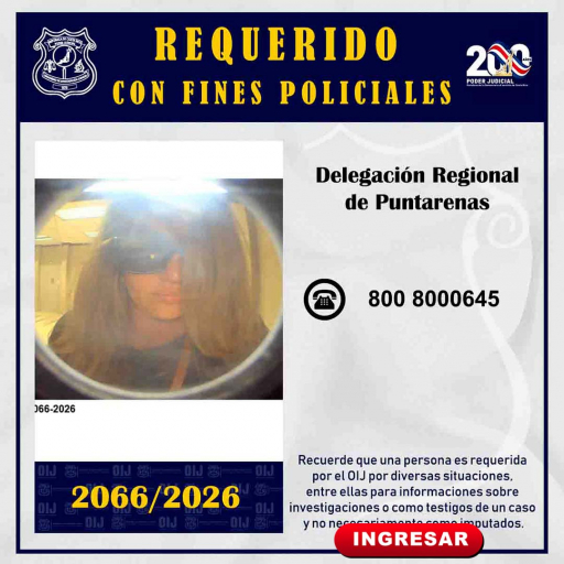 Requerida OIJ Puntarenas: 2066-2026