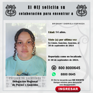 No localizada OIJ Pococí y Guácimo: Brishany Gabriela Espinoza