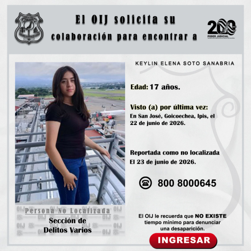 No localizada OIJ San José: Keylin Elena Soto Sanabria