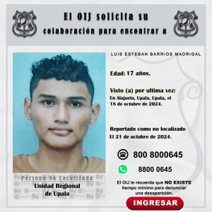 No localizado OIJ Upala: Luis Esteban Barrios Madrigal