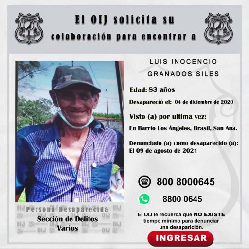 Desaparecido OIJ San José: Luis Inocencio Granados Siles