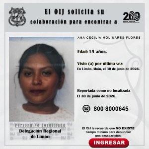No localizada OIJ Limón: Ana Cecilia Molinares Flores