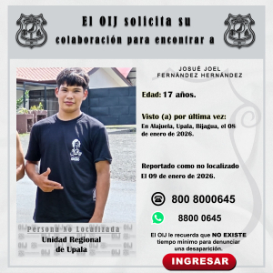 No localizado OIJ Upala: Josué Joel Fernández Hernández