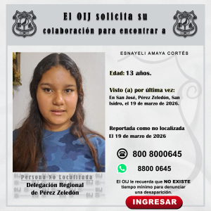 No localizada OIJ Pérez Zeledón: Esnayeli Amaya Cortés