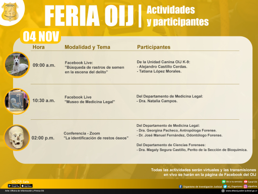 Feria OIJ - Jueves 04 de Noviembre - Actividades y Participantes