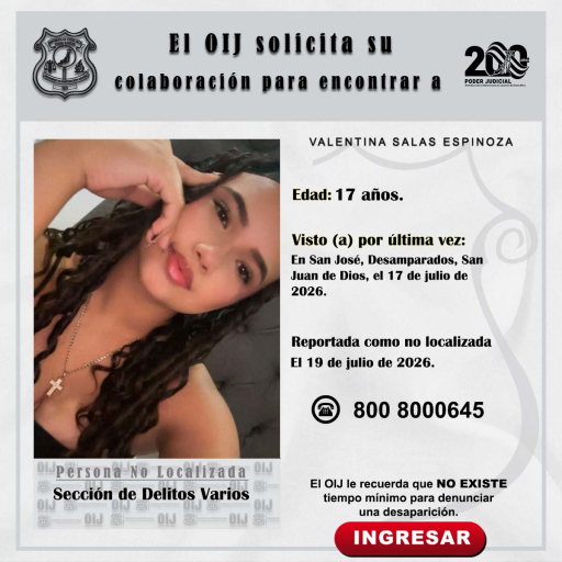 No localizada OIJ San José: Valentina Salas Espinoza