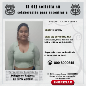No localizada OIJ Pérez Zeledón: Esnayeli Amaya Cortés