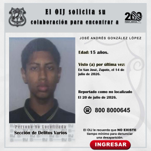 No localizado OIJ San José: José Andrés González López