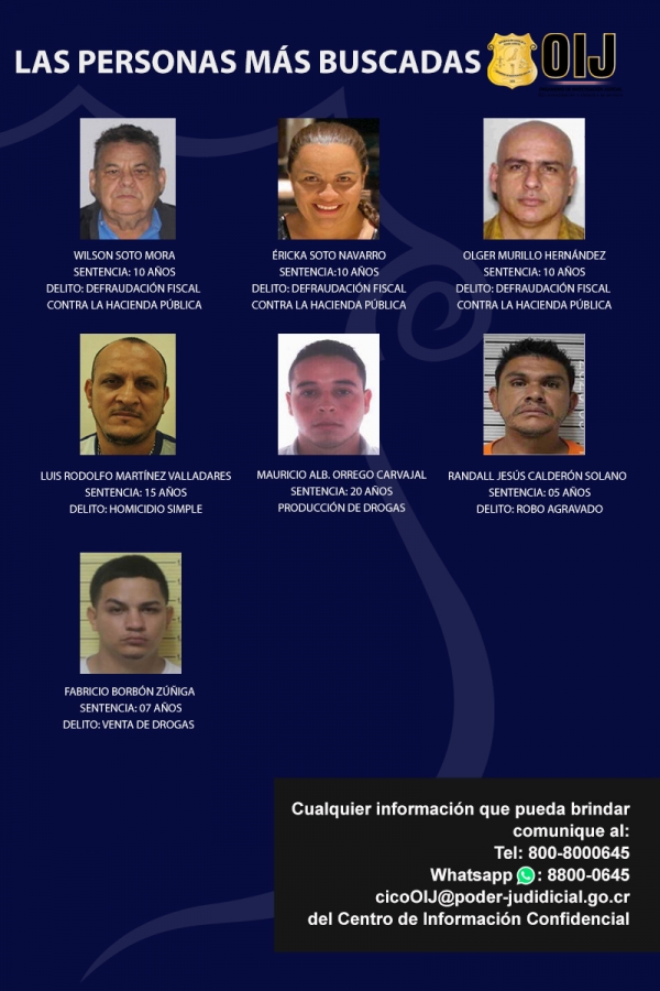 OIJ Sección Capturas: Estas siete personas cuentan con órdenes de captura y son buscadas por el OIJ de San José