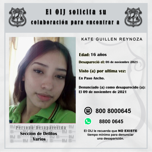 Desaparecida OIJ San José: Kate Guillén Reynoza
