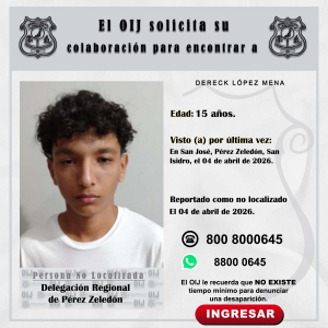 No localizado OIJ Pérez Zeledón: Dereck López Mena
