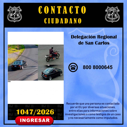 Vehículo y moto requerida OIJ San Carlos: 1047-2026