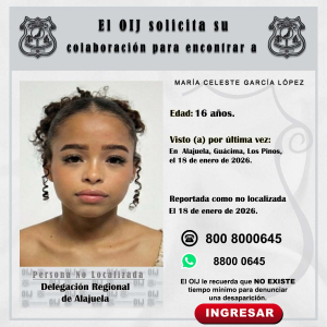 No localizada OIJ Alajuela: María Celeste García López