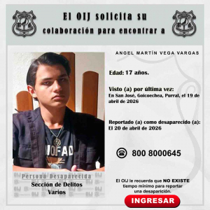 Desaparecido OIJ San José: Angel Martín Vega Vargas
