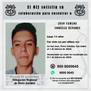 No localizado OIJ Pérez Zeledón: Juan Carlos Corella Álvarez