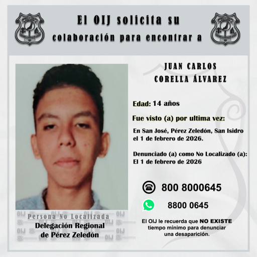 No localizado OIJ Pérez Zeledón: Juan Carlos Corella Álvarez